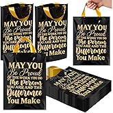 Kolldenn 50 Pcs Thank You Gifts Bags Employee Appreciation Goodie Bags with Handles Congrats Reusable Plastic Party Favors for Gift Wrapping (Black Gold,Be Proud of You Do)