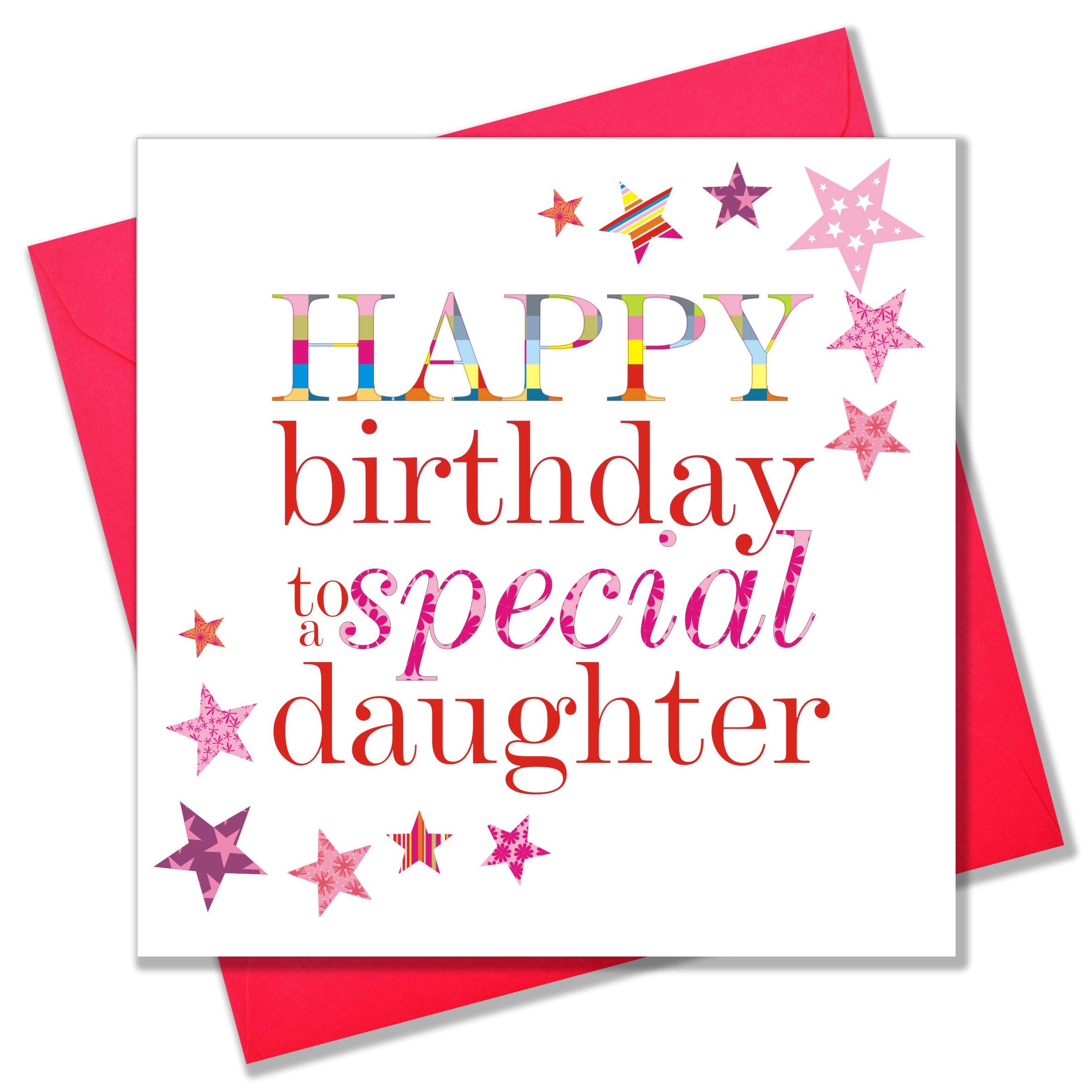 Claire Giles Greeting Cards, Happy Birthday Daughter Card, Pink Stars design Birthday Greeting Card