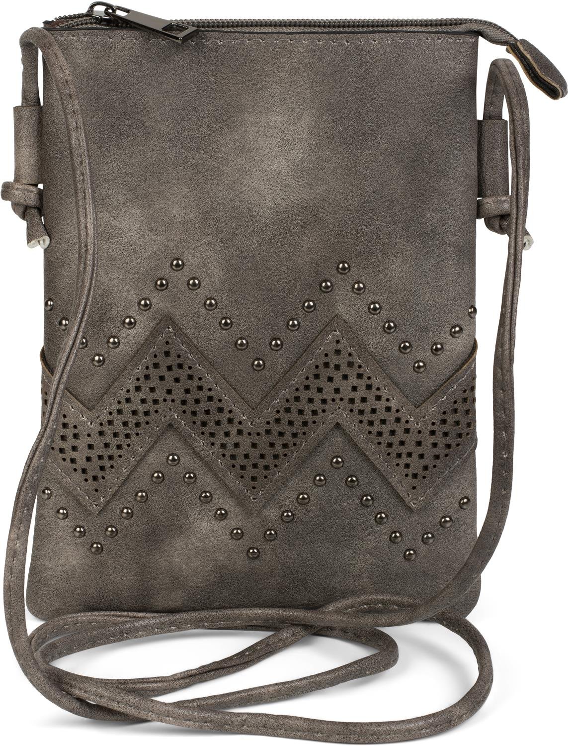 styleBREAKER Women's Mini Bag Crossbody with Zig-Zag Cutout and Studs, Shoulder Bag, Handbag, Purse 02012211, Colour:Dark Grey