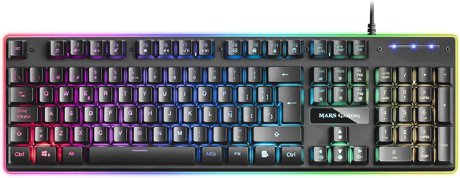 Mars Gaming MK320, Spanish Layout, Full H-Mech Gaming Keyboard, 13 RGB and Halo Modes, Padded Wrist Rest, Antighosting, Black - Image 5