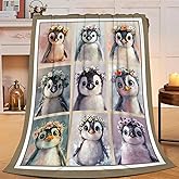 Penguin Blanket Cute Animal Throw Blanket Flannel Stuff Merch Cozy Decor Fleece Plush Fuzzy Warm Soft Lightweight Bedding Gifts for Penguin Lover Women Men Girls Boy Couch 50"X40"