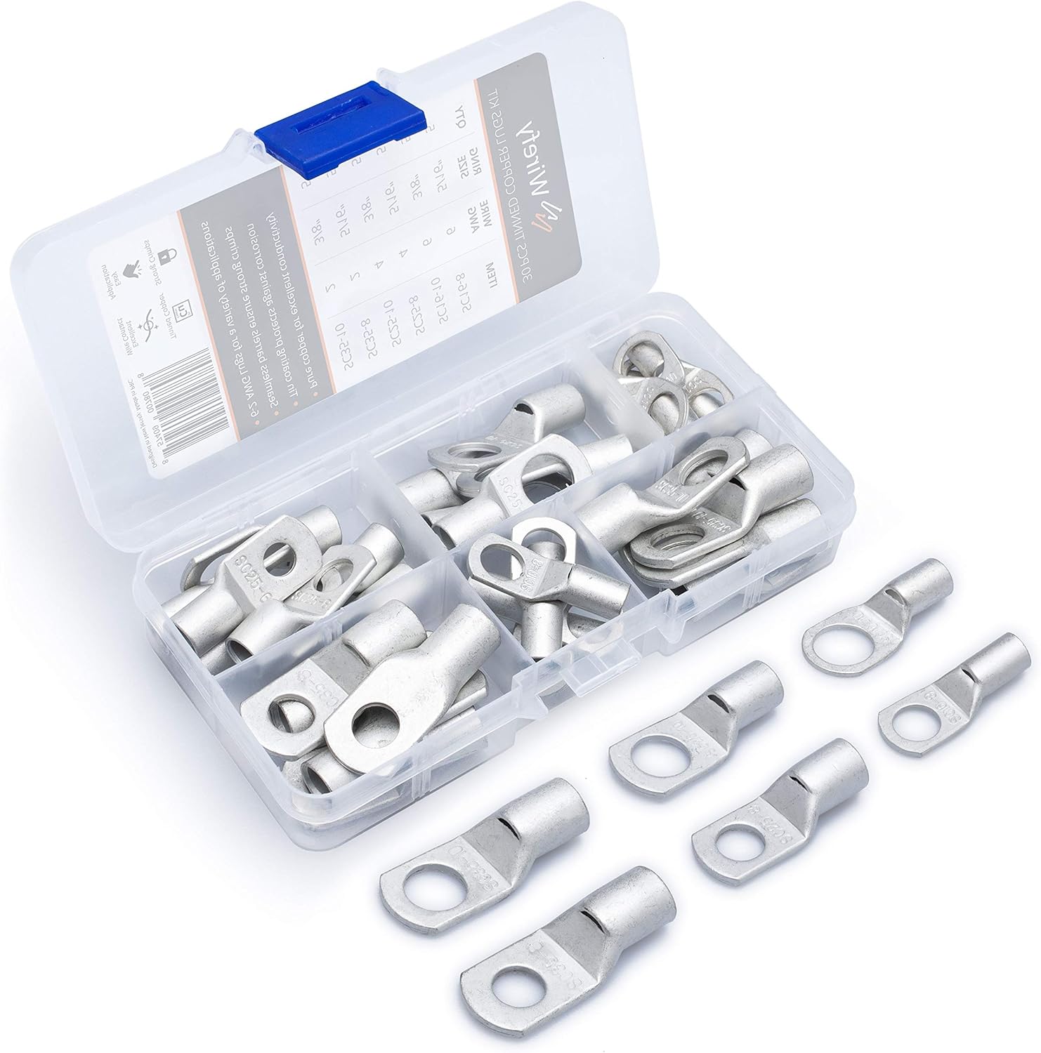 Wirefy 30 PCS Tinned Copper Wire Lugs - Battery Cable Ends - Crimp Wire Connectors - Ring Terminals - 6-2 AWG: Home Improvement