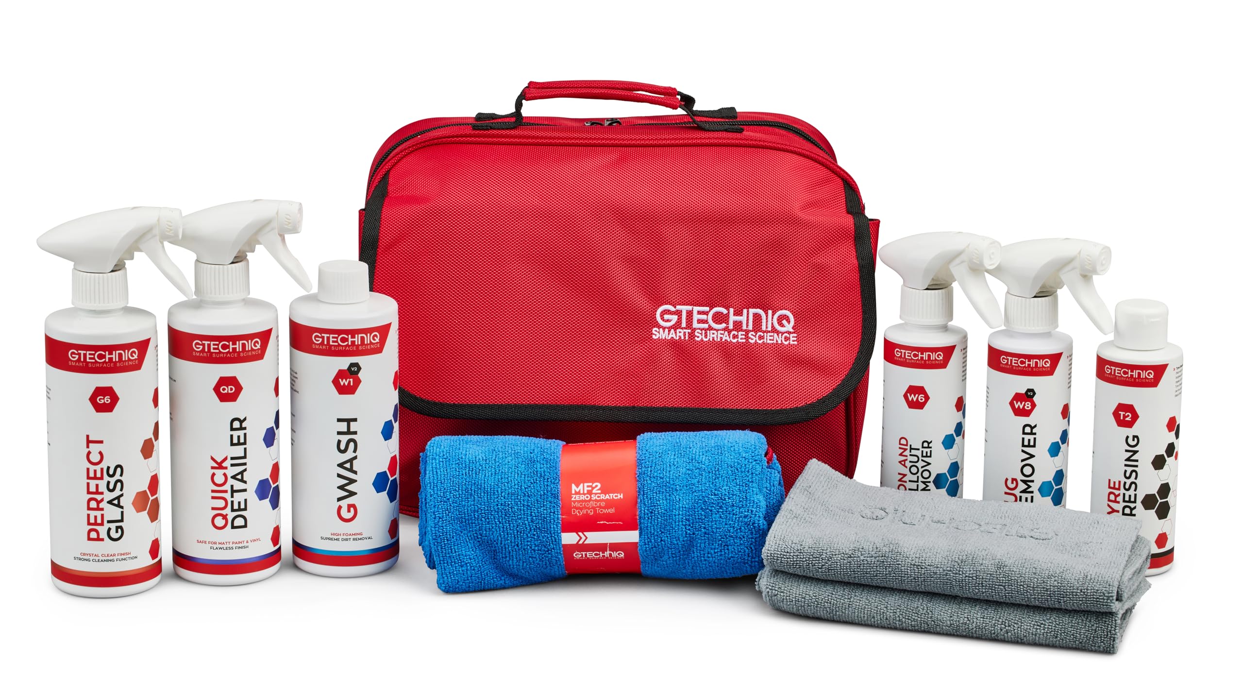 Gtechniq Essential Maintenance Car Care Kit, 11-Piece | Includes Shampoo, Tyre Dressing, Detailer, Microfibre Drying Towel, Microfibre Buff Cloths and Kit Bag, Keeps Car Glossy and Clean