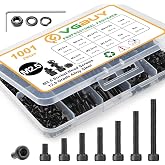 VGBUY 1001Pcs M2.5 Screws Kit,Black M2.5 Screws (7 Sizes 4-20mm),Hex Socket Head Cap Small Metric Bolts Nuts Assortment,12.9 Grade Alloy Steel,Black Oxide, 4/6/8/10/12/16/20mm