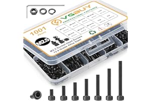 VGBUY 1001Pcs M2.5 Screws Kit,Black M2.5 Screws (7 Sizes 4-20mm),Hex Socket Head Cap Small Metric Bolts Nuts Assortment,12.9 Grade Alloy Steel,Black Oxide, 4/6/8/10/12/16/20mm