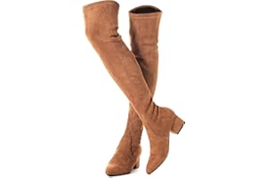 Mtzyoa Thigh High Block Heel Boot Women Pointed Toe Stretch Over The Knee Boots