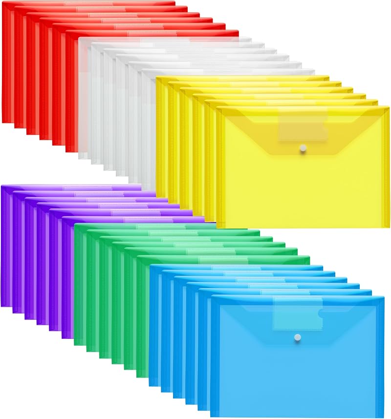 GoodtoU 36 Pack A4 Plastic Wallets Folders with Button Closure