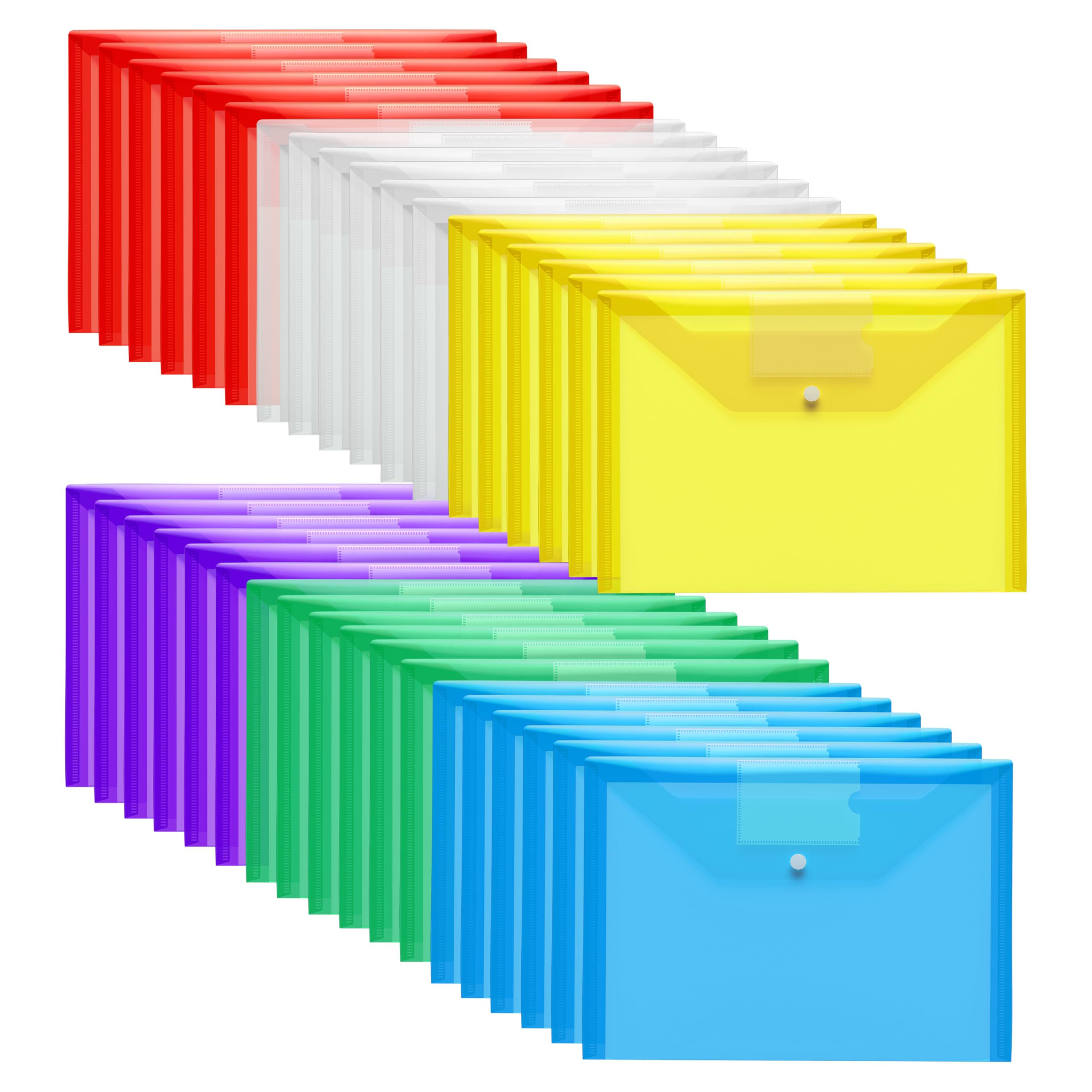 Plastic Wallets Folders - 36 Pack A4 Document Folder Plastic Popper Wallet with Button Closure