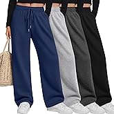 Baggyfly 4 Pack Women's Plus Size Wide Leg Lounge Pants High Waisted Drawstring Sweatpants Elastic Casual Pants with Pockets