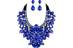 Flyonce Costume Jewelry for Women, 9 Colors Rhinestone Crystal Statement Necklace Earrings Set