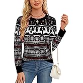 Women's Christmas Sweater,Crew Neck Long Sleeve Soft Warm Winter Snowflake Reindeer Xmas Pullover Tops