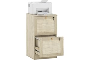 HOMCOM 2 Drawer File Cabinet with Lock, Boho Vertical Filing Cabinet for A4 Letter Size Files, Printer Stand with Decorative 