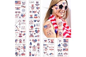 AOUETNAY Fourth of July Temporary Tattoos Stickers Red White and Blue 4th of July Tattoos for Patriotic Day, Memorial Day, Independence Day, Labor Day Party Favors Decorations