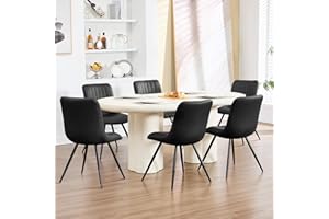 choairy Dining Chairs Set of 6, Modern Dining Chairs with Thick Cushions, PU Leather Upholstered Kitchen Dining Room Chairs with Metal Legs for Dining Living Room (Black)