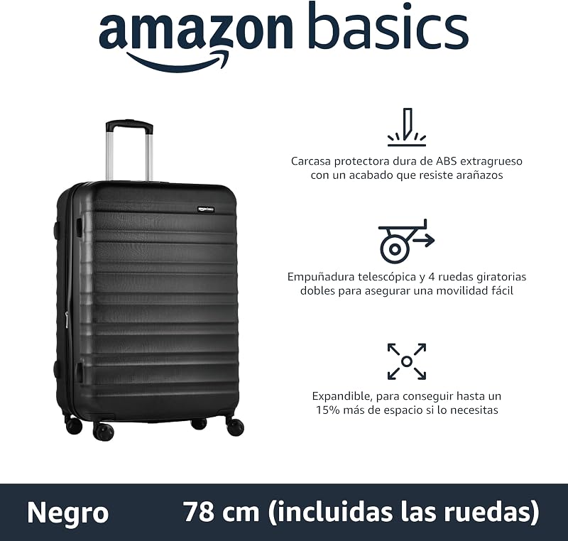 Maleta Rígida Grande - Equipaje de Viaje Extensible ABS con 4 Ruedas Dobles Giratorias - Resistente a Arañazos y Ligera - 78 x 52,6 x 32cm - Negro — foto 2 de 7