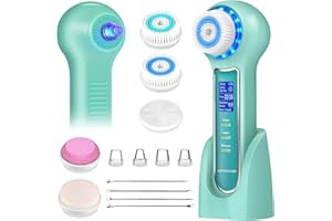 UMICKOO Face Scrubber Exfoliator,Facial Cleansing Brush Waterproof with LCD Screen,Blackhead Remover Vacuum with 5 Brush Heads,Face Spin Brush for Exfoliating, Massaging and Deep Pore Cleansing