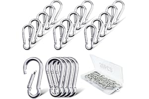 PICRALT 20PCS 304 stainless steel spring clasp 1.57-inch carabiners, M4 stainless steel spring snaps heavy-duty hooks. Suitable for pet tags hiking tents swing brackets as well as ropes, chains and key rings.