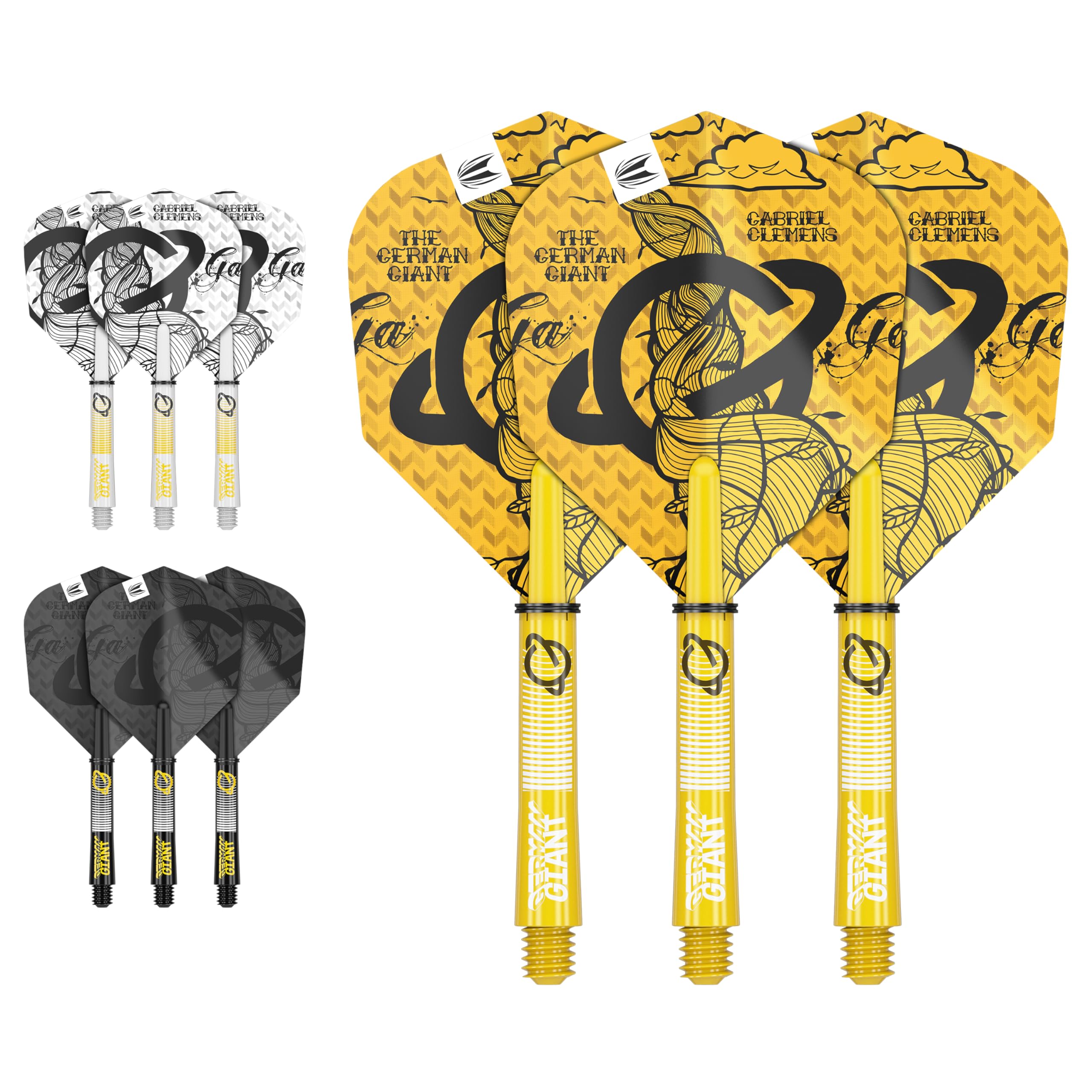 Target Darts Gabriel Clemens Ink Design No.6 Dart Flights & Intermediate (41mm) Shafts Stems - 9 Flights and 9 Shafts in Total