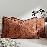 DEZENE Pack of 2 Burnt Orange Fall Decorative Throw Pillow Covers 12x20 Cozy Soft Chenille Accent Vintage Rectangular Lumbar Couch Pillow Covers for Home Decor Bed Sofa Living Room
