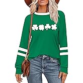 St. Patrick Day Shirt for Women: Lucky Shamrock Sequin Green Long Sleeve Tee Saint Patrick's Day Irish Graphic Tops