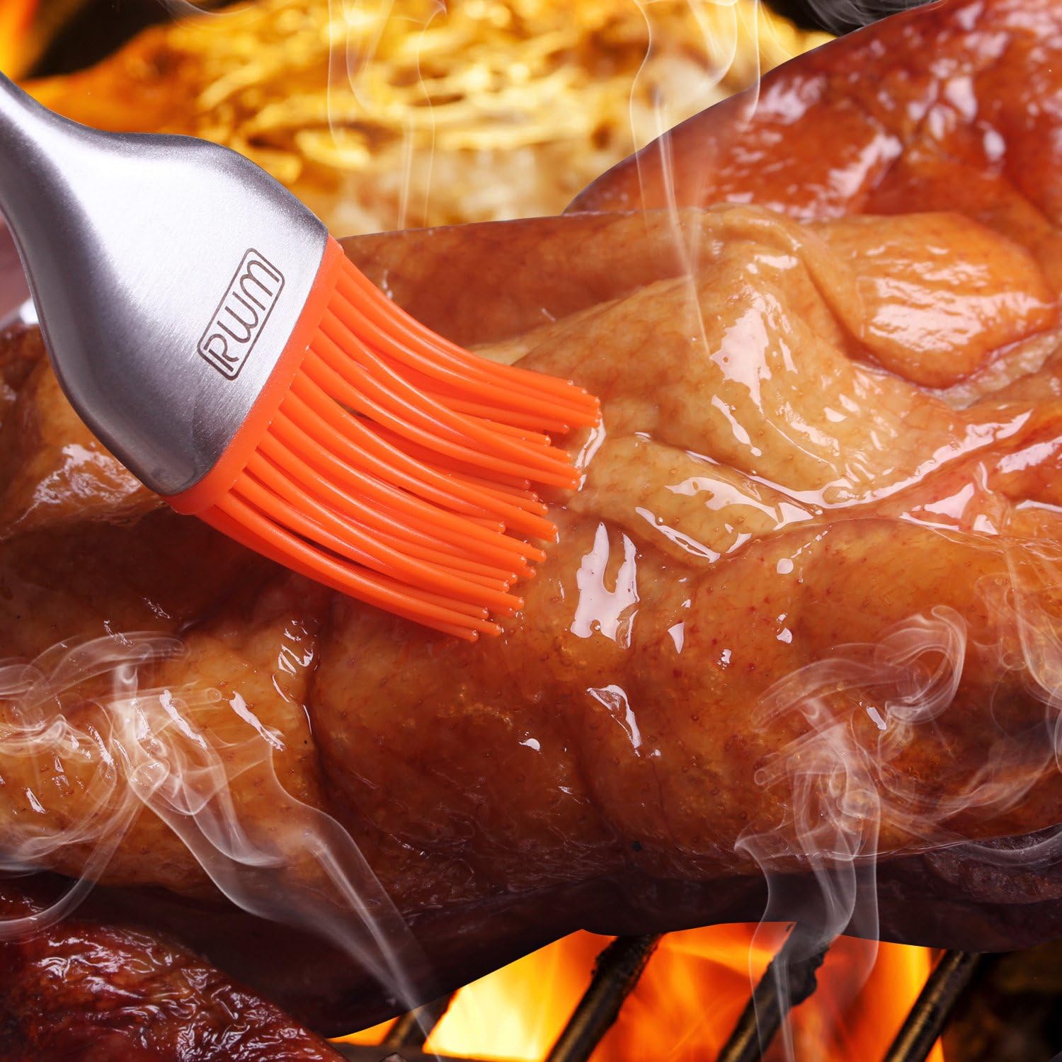 Rwm Basting Brush - Grilling BBQ Baking, Pastry, and Oil Stainless Steel Brushes with Back up Silicone Brush Heads(Orange) for Kitchen Cooking & Marinating, Dishwasher Safe : Garden & Outdoor