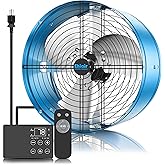 Ehiair 15'' Attic Fan with Thermostat and Remote, 1800 CFM Gable Vent Fan | Auto On/Off Based on Temperature, 2500 Sq Ft Coverage, 70W, 3 Speeds, 18-Hour Timer, Plug-and-Play