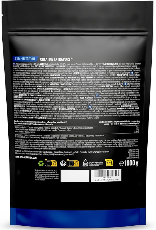 Creatin Monohydrat Pulver – 1 kg (1000g) Kreatin – hochdosiert