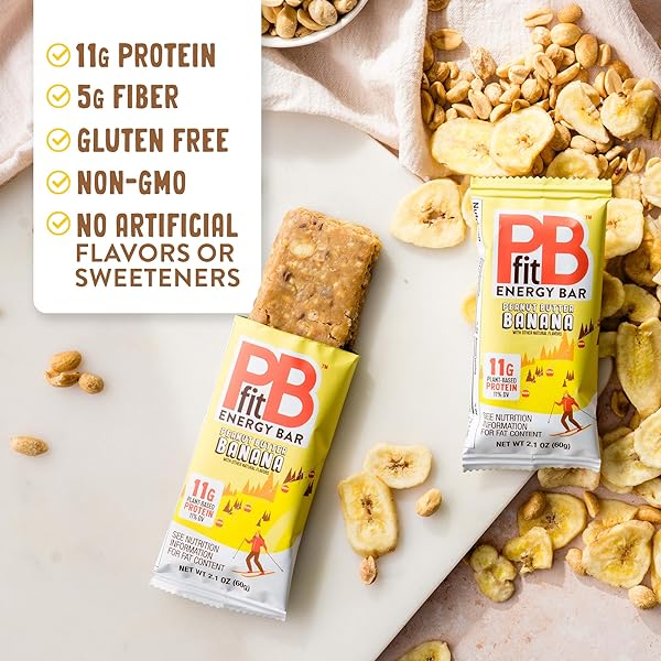 PBFIT PEANUT BUTTER BANANA ENERGY BARS, 11G PROTEIN, 5G FIBER, GLUTEN FREE, VEGAN, PLANT-BASED, NON-GMO, 2.1 OZ (PACK OF 4)