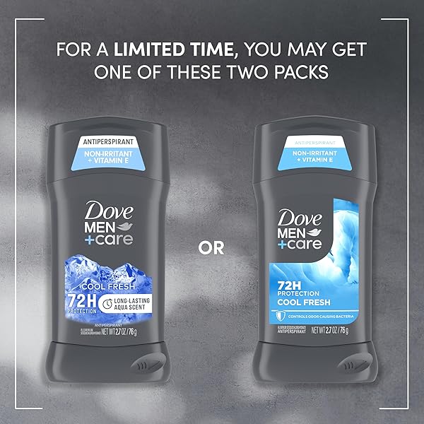DOVE MEN+CARE ANTIPERSPIRANT DEODORANT COOL FRESH 4 COUNT FOR A LONG-LASTING AQUA SCENT, WITH 72H PROTECTION, 2.7 OZ