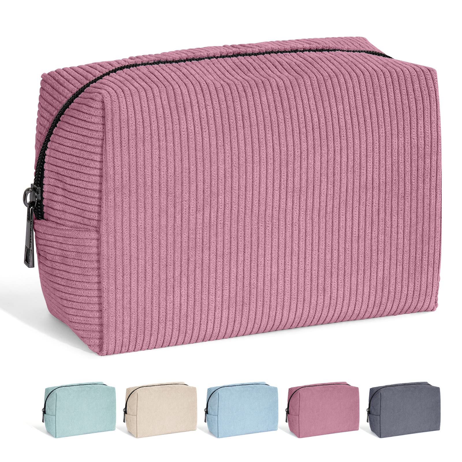 MAANGE Cosmetic Bags for Women Small Makeup Bag for Purse Corduroy Makeup Pouch Travel Makeup Bag with Metal Zipper Make Up Bag for Travelling(Red)