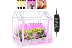 Meonum Mini Greenhouse with Grow Light for Indoor, 23.6"x15.7"x19.6" Tabletop Small Greenhouse Kit with 15W Plant Dimmable LED Grow Lights and Timer, 3 Light Color Mode for Seed Starter Tray