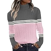 Zeagoo Womens Sweaters Turtleneck Cable Knit Long Sleeve Pullover Cute Fitted Trendy Basic Fall Winter Tops