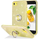 Wisdompro Case for iPhone SE 2022/2020, for iPhone 8, for iPhone 7, Cute Glitter Bling Sparkly Case with Ring Stand, Women Girls Protective Phone Case Cover for iPhone SE 3rd Gen /2nd Gen/8/7 - Gold