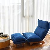 YzzhStaryefire Floor Chair Single Lazy Sofa Leisure Balcony Reclining Japanese Tatami Adjustable Recliner with Ottoman for Living Room, Bedroom, Indoor Use (Stacked Footstool, Blue)