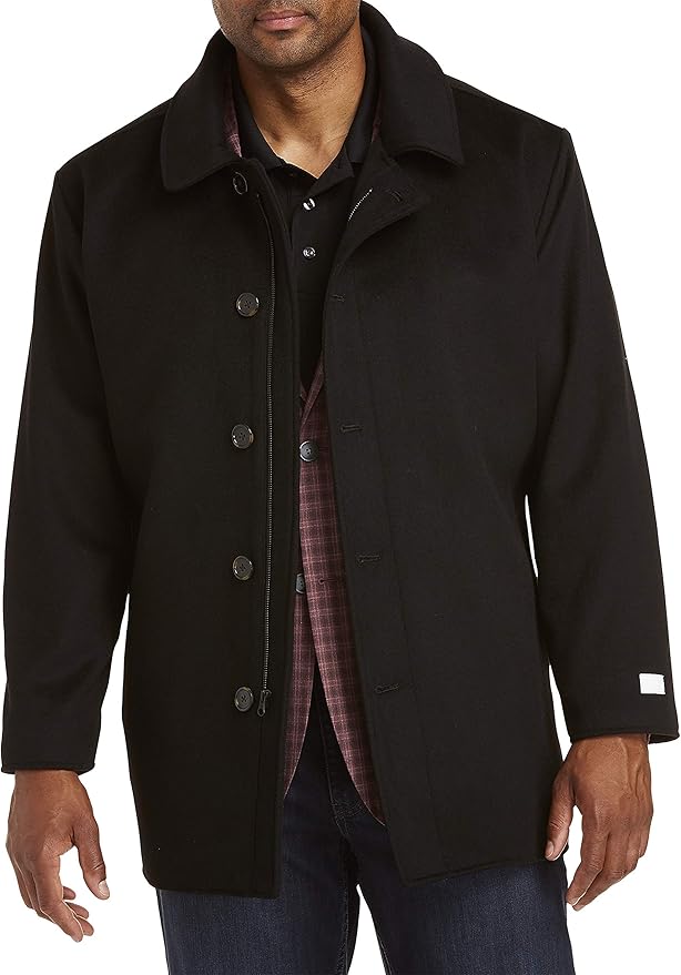 Oak Hill by DXL Big and Tall Wool Blend Basic Overcoat, Black at Amazon
