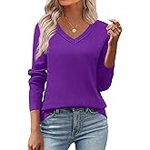 Zeagoo Women's 2026 Fall V Neck Sweater Trendy Long Sleeve Casual Lightweight Ribbed Knit Pullover Tops