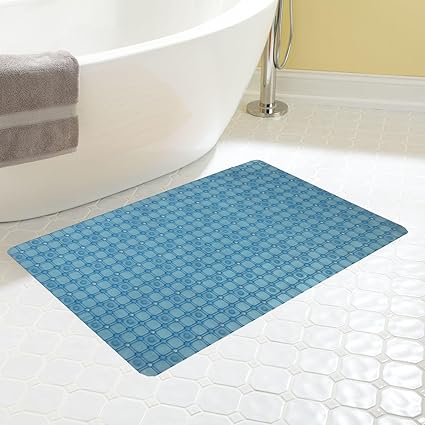 Kuber Industries Checkered PVC Bath Mat with Suction Cups - 26 x 14, SkyBlue