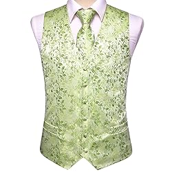 Hi-Tie Men's Green Suit Vest Bowetie Set 5PCS