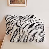XeGe Zebra Print Faux Fur Fluffy Pillowcases, Plush Shaggy Soft Long Pillow Covers, Fuzzy Decorative Pillow Cases, Furry Pillow Shams for Bed Couch Zipper Closure, 2 Pack(Standard, Zebra Print Black)