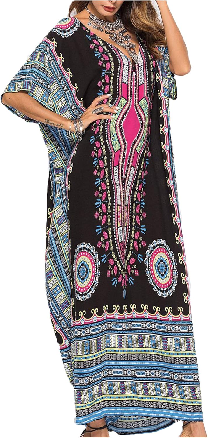 Wander Agio Womens Long Dress Bikini Cover Up Beach Swimear Coverups Robe Dresses Color Flower Black 35 at  Women’s Clothing store
