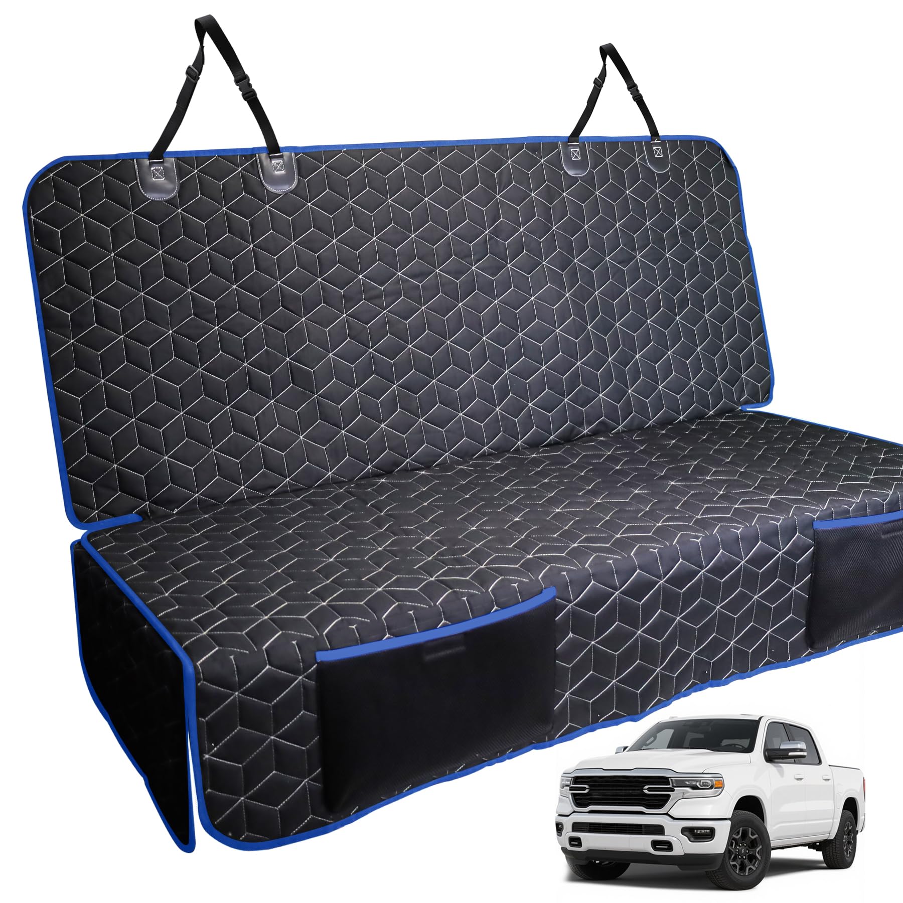 Meginc Back Seat Cover for Dogs, Washable Bench Seat Covers for Trucks,Dog Car Seat Covers for Ford f150/Ram1500/Nissan Frontier/Toyota Tacoma/GMC Canyon/Silverado (Blue) Image