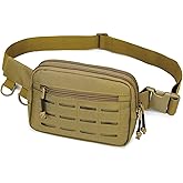 Small Waist Bag Fanny Pack for Men Women, Military Style Belt Bag with MOLLE System, Water-Resistant & Adjustable Strap for Running, Hiking, Festivals, Gym (Brown)