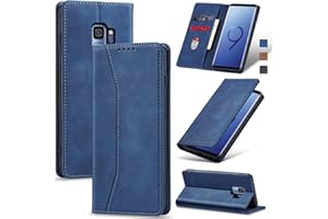 Jasonyu Flip Wallet Case for Samsung Galaxy S9,Leather Magnetic Folio Cover with Card Holder,Kickstand - TPU Shockproof Durable Protective Phone Case,Blue