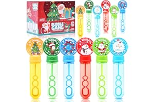 WOBENY 24 Pack Christmas Bubble Wands for Kids - Holiday Themed Bubble Sticks with Santa, Reindeer & Snowman Designs, Refillable Bubbles Bulk Toys for Stocking Stuffers, Boys Girls Gifts, Party Favor