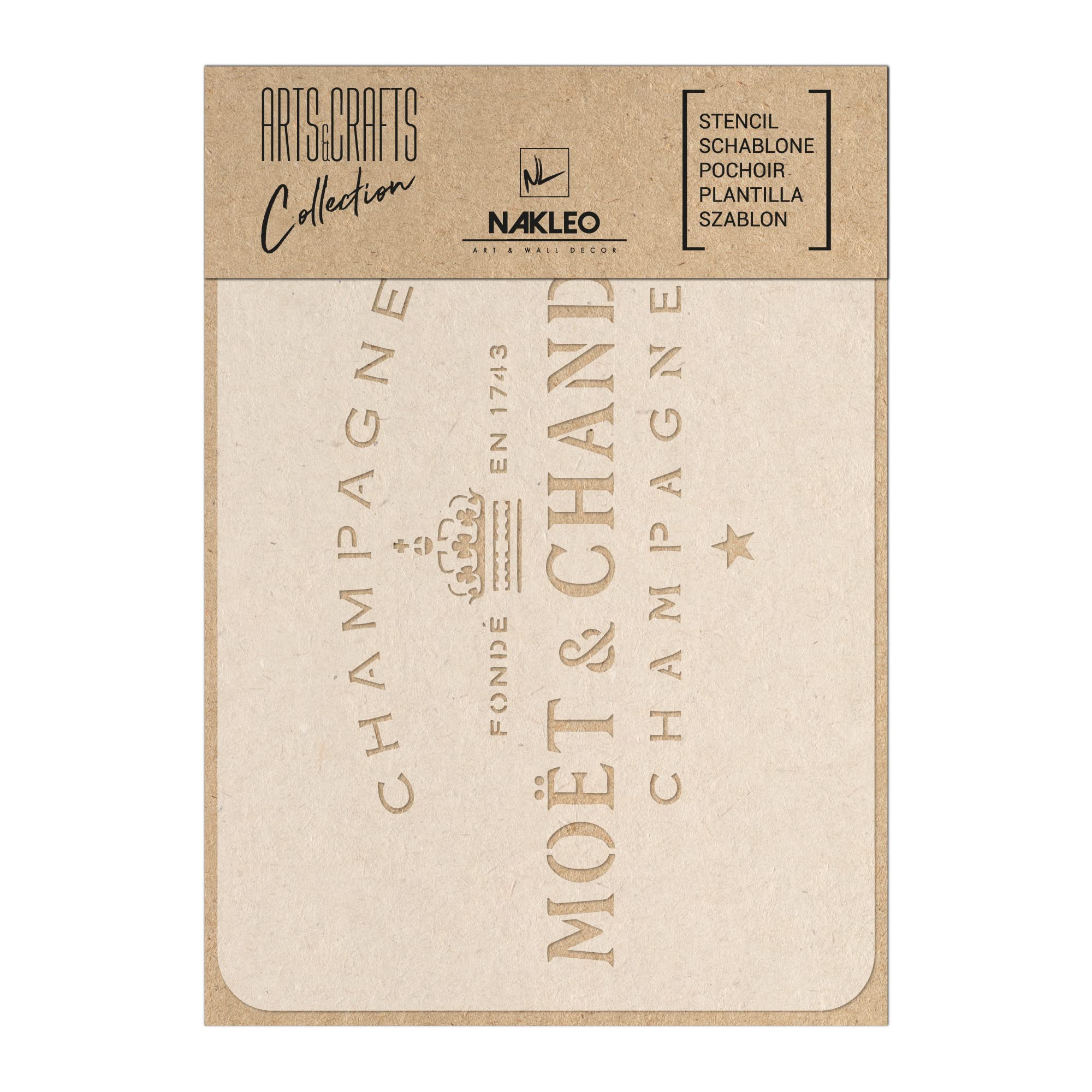 NAKLEO Painting Stencil for Crafts A3 30x42cm, Vintage Champagne Inscription Pattern, Reusable Plastic DIY & Scrapbooking Drawing Template, Decoupage Art Home Decor, Wall Wood Fabric Furniture