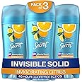 Secret Fresh Antiperspirant and Deodorant for Women, 48hr Freshness, Sweat & Odor Protection, PH Balancing Minerals, Invisible Solid, Citrus Scent, 2.6 oz (Pack of 3)