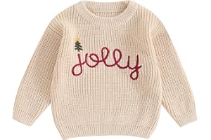 Lesimsam Toddler Baby Boy Girl Christmas Outfit Embroidery Knit Sweater Oversized Knitted Sweatshirt Pullover Winter Clothes