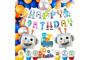 ROARING GOOD TIME 83 PCS Robot Birthday Party Decoration Robot Birthday Party Supplies Favors Cake Cupcake Decoration Robot Party Decorations for Baby Shower Party Supplies