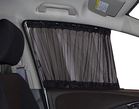 Amazon 車用カーテン サイドカーテン メッシュ ブラック Mサイズ レール幅50cmタイプ Mサイズ 窓枠の高さ42cm 46cmまで対応 カーテン 車 バイク