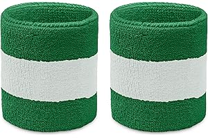 COUVER Terry Cloth 2 Colors Stripes Terry Striped Wristbands Wrist Sweatband for Any Sports, 1 Pair